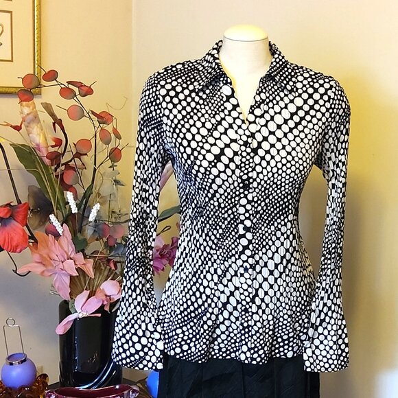 NWOT Fred David Women’s Long Sleeve Loose Shirts Polka Dot Print Pleated Blouse - Picture 3 of 6